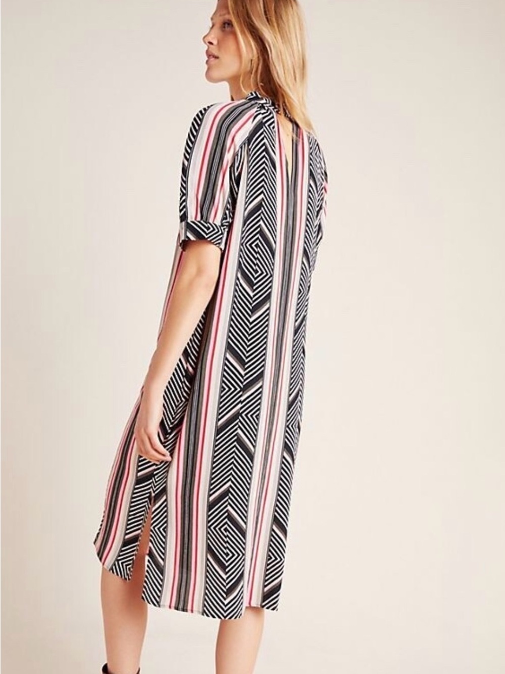 Anthropologie McKenzie mock neck midi dress  black, white, and pink sz s small